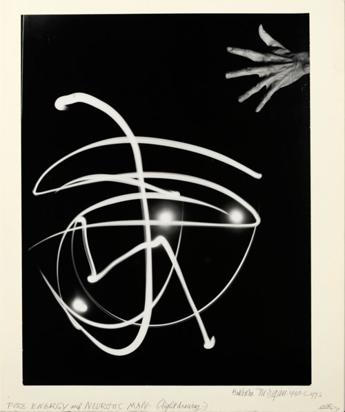 Barbara Morgan. Pure Energy and Neurotic Man, 1940. Gelatin silver on paper mounted on board. Mark Ranney Memorial Fund. The Morgan Archives.