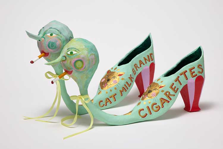 Isabel Rock, Cat milk shoes, 2024. Paper mache. © Isabel Rock. Photo: Paul Plews.