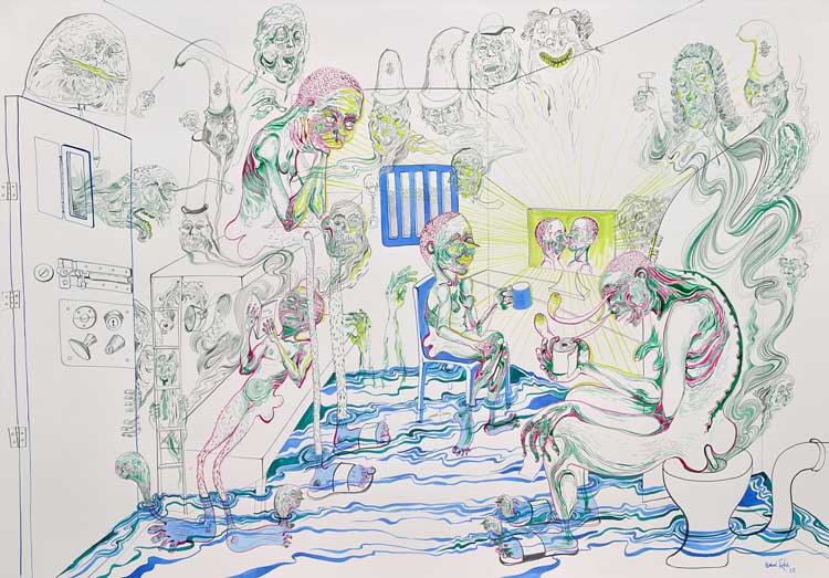 Isabel Rock, Cell, 2024. Acrylic ink, 100 x 70 cm. © Isabel Rock. Photo: Paul Plews.