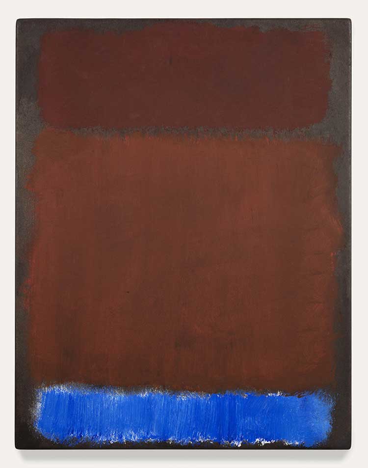 Mark Rothko. Untitled, 1968. Acrylic on paper mounted on board, 23-3/4 × 18-5/8 in (60.3 × 47.3 cm). Private collection, New York, courtesy Alex Brotmann Art Advisory. Artworks on paper by Mark Rothko Copyright © 2020 by Kate Rothko Prizel and Christopher Rothko.