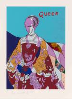 Yinka Shonibare, Queen I. Relief print with woodblock and fabric collage on somerset tub sized satin 410gsm paper, 84 x 62 cm. © Courtesy Yinka Shonibare and Cristea Roberts Gallery, London.