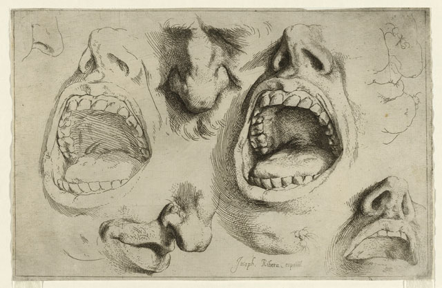 Jusepe de Ribera, Studies of the Nose and Mouth, c1622. Etching, 14 x 21.6 cm. The
British Museum, London. © The Trustees of the British Museum. All rights reserved.