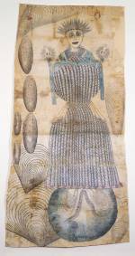 Martín Ramírez. <em>Untitled (Madonna)</em> c. 1948-63 pencil and crayon on pieced paper 79 x 41 in Collection of Ann and James Harithas Photo courtesy Phyllis Kind Gallery, New York