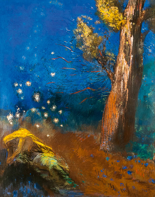 Odilon Redon. The Death of Buddha, c1899. Pastel on paper, 49 x 39.5 cm. Millicent Rogers Collection. Photograph: Davis A. Gaffga.