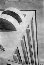 <p>Narkomfin Communal House: corner detail of residential block. M.A. Ilyin, 1931. 11.6 x 8 cm. Department of Photographs, Schusev State Museum of Architecture, Moscow.