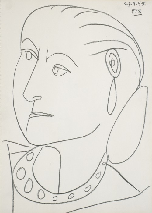 Pablo Picasso. Portrait of Helena Rubinstein XIX 27-11-1955, 1955. Conté crayon on paper, 17 1/4 x 12 5/8 in (43.8 x 32.1 cm). Himeji City Museum of Art, Japan. © 2014 Estate of Pablo Picasso / Artist Rights Society (ARS), New York.