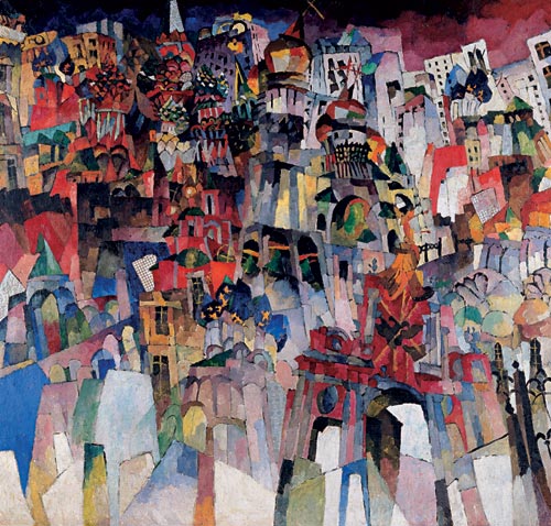 Aristarkh Lentulov. <em>Moscow</em>, 1913. Oil on canvas, 70 1/2 x 74 7/16 inches. The State Tretyakov Gallery, Moscow. Photo: © The State Tretyakov Gallery, Moscow.