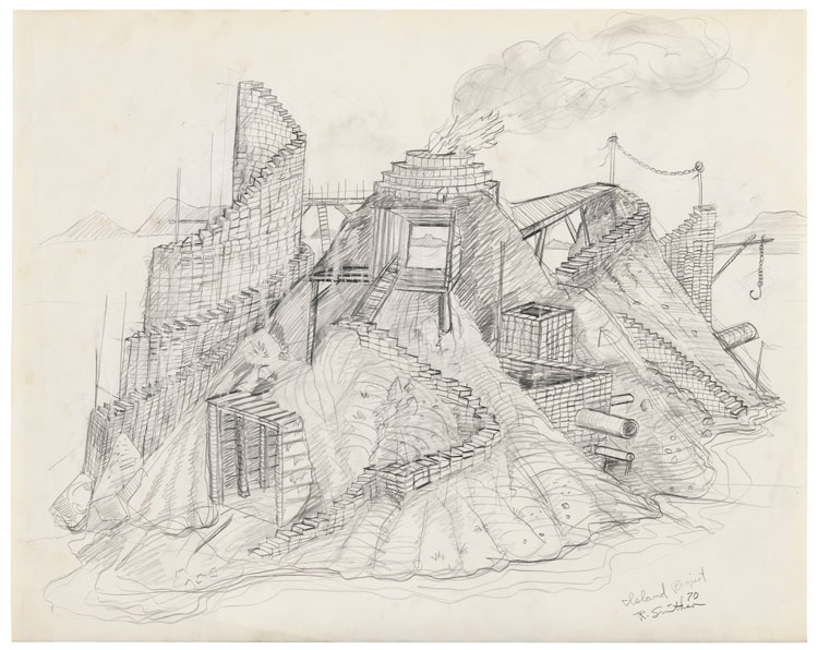 Robert Smithson. Island Project, 1970. Pencil on paper, 19 x 24 in (48.3 x 61 cm). © Holt/Smithson Foundation, Licensed by VAGA at ARS, New York. Courtesy the artist and Marian Goodman Gallery New York, Paris and London.