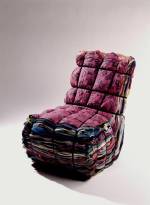 Droog Design<em>. Rag</em> <em>Chair</em>, Tejo Remy, 1991 60 x 60 x 110 cm. Used clothes, metal strips. Collection Droog Design. Photo: Hans van der Mars.