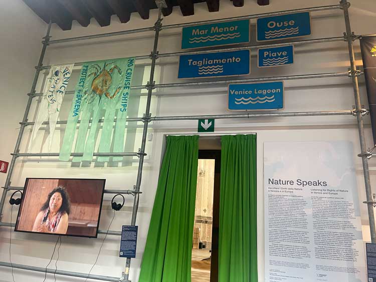 Entrance and information for the policy lab Nature Speaks. Listening for Rights of Nature in Venice and Europe. Photo: Veronica Simpson.