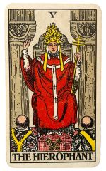 Pamela Colman Smith, The Hierophant card from Rider-Waite-Smith Tarot, 1909. Courtesy The College of Psychic Studies.