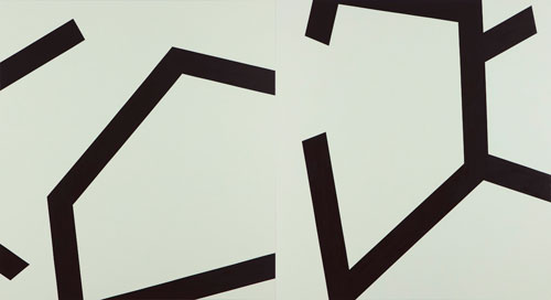 Wilma Tabacco. Entry/Exit, 2012. Oil on linen, two panels, 198 x 366 cm.