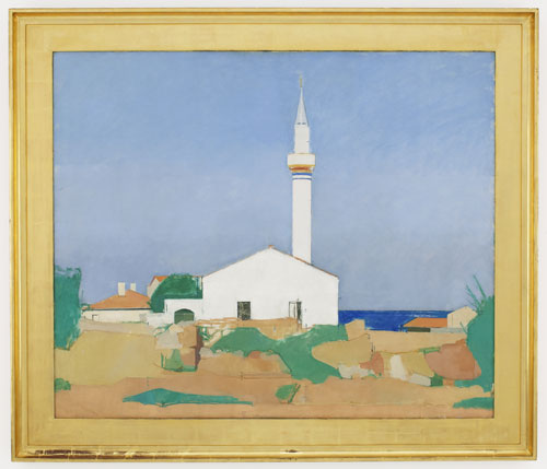 Euan Uglow. Mosque at Çiftlik Koyou, 1966. Oil on canvas, 105 x 121 cm. Collection of Ethne Rudd. © The Estate of Euan Uglow, Courtesy of Browse & Darby.