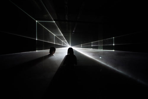 United Visual Artists: Vanishing Point. Installation view (6), 2013. RGB laser, black voile, code. Photo courtesy of the artists.