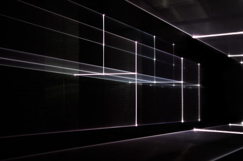United Visual Artists: Vanishing Point. Installation view (7), 2013. RGB laser, black voile, code. Photo courtesy of the artists.