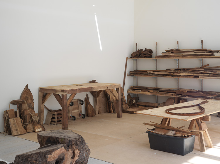Danh Vō: Cathedral Block, Prayer Stage, Gun Stock. Installation view, Marian Goodman Gallery London, 19 September – 1 November, 2019. Courtesy: The artist and Marian Goodman Gallery. Copyright: Danh Vō. Photo Credit: Nick Ash.