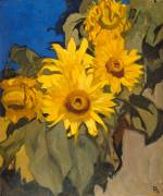 Frank Brangwyn. Sunflowers, early 20th century. Oil paint on board, 75.5 x 63.2 cm. Lent by the Royal Academy of Arts, London © The Estate of Frank Brangwyn / Bridgeman Images.