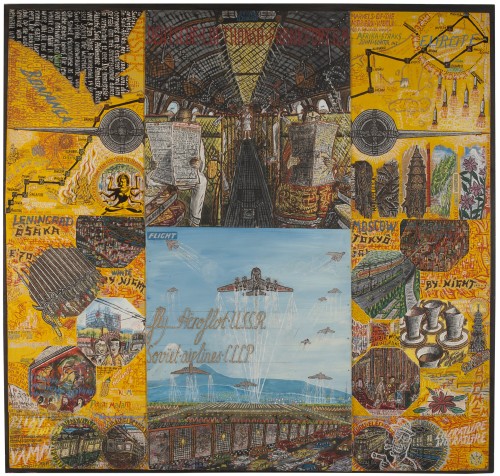 Willem van Genk. Untitled (World Airport), 1965. Mixed media on assembled millboards, 44 ¾ x 46 ¾ in (113.5 x 119 cm). Collection Foundation Willem van Genk, Museum Dr Guislain, Ghent. Photograph: Guido Suykens, Ghent.