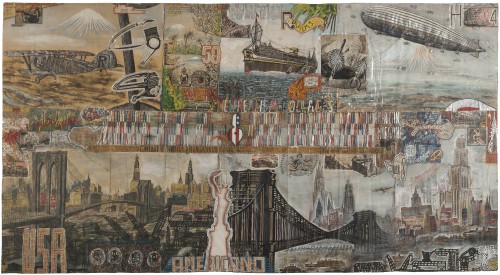 Willem van Genk. Untitled (Brooklyn Bridge), 1960. Mixed media on paper. Unframed: 38 ½ x 70 inches (98 x 178 cm). Framed: 43 x 74 inches (109,5 x 188 cm). Collection De Stadshof, Museum Dr. Guislain, Ghent, OS1102125. Photo: Guido Suykens, Ghent