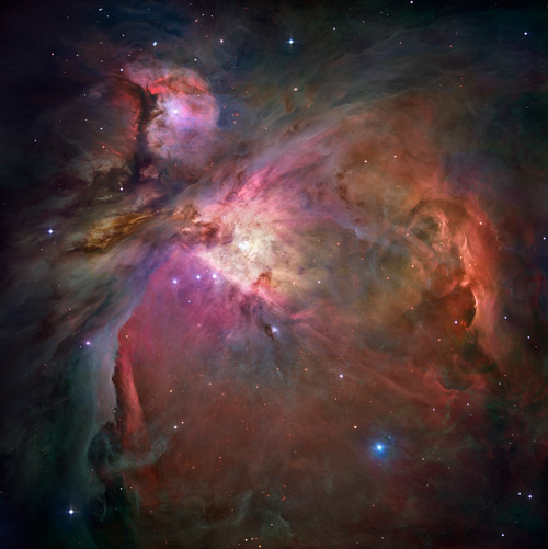 The sharpest view of the Orion Nebula. Hubble Space Telescope, 2004–05. Hubble Advanced Camera for Surveys (ACS) and European Space Agency’s La Silla 2.2-metre telescope. This recent picture is a dramatic view of the nearest star-forming region to the Earth. It is made from 520 images taken in five colours. The Orion Nebula is shown in unprecedented detail with more than 3,000 stars at various stages of formation. Containing a billion pixels at full resolution, NASA’s image shows how far astronomical imaging has come in 130 years. © NASA/ESA/M. Robberto (Space Telescope Science Institute/ESA) and the Hubble Space Telescope Orion Treasury Project Team: http://hubblesite.org/gallery/album/pr2006001a/
