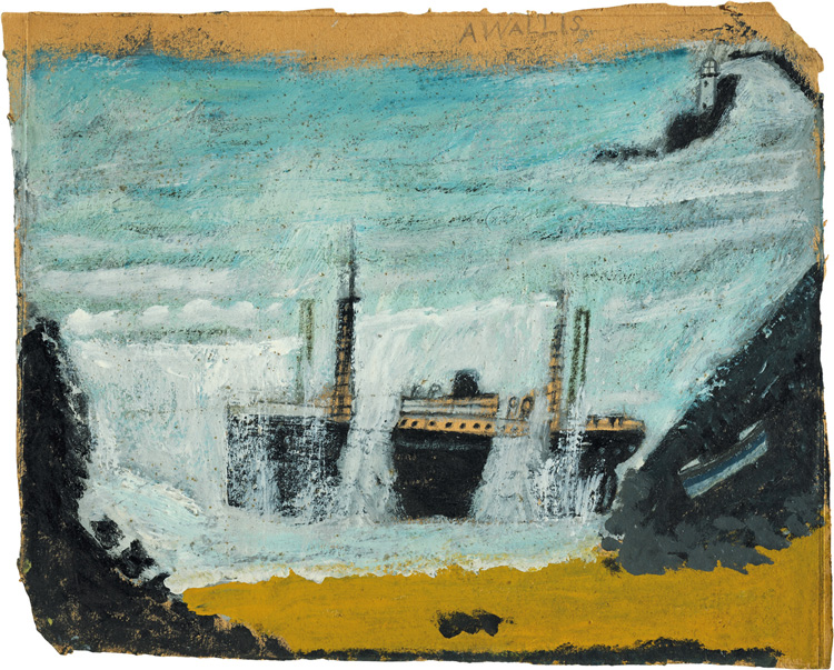 Alfred Wallis. Shipwreck 1 – The Wreck of the Alba, 1938-40. Oil on card, 26.5 x 33.5 cm. Courtesy of Kettle’s Yard, University of Cambridge.