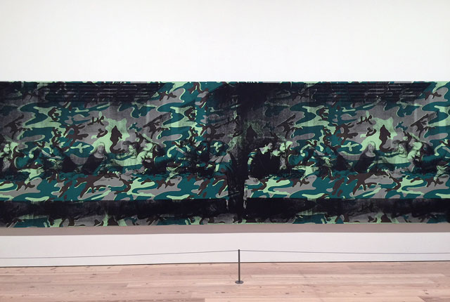 Andy Warhol. Camouflage Last Supper, 1986 (detail). Silkscreen ink and acrylic on canvas, 78 × 306 in (198.1 × 777.2 cm). Installation view, photo: Jill Spalding.