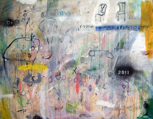 Kadhim Nwir. Untitled, 2011. Acrylic and mixed media on canvas, 120 x 150 cm. Courtesy of the artist and RUYA Foundation.