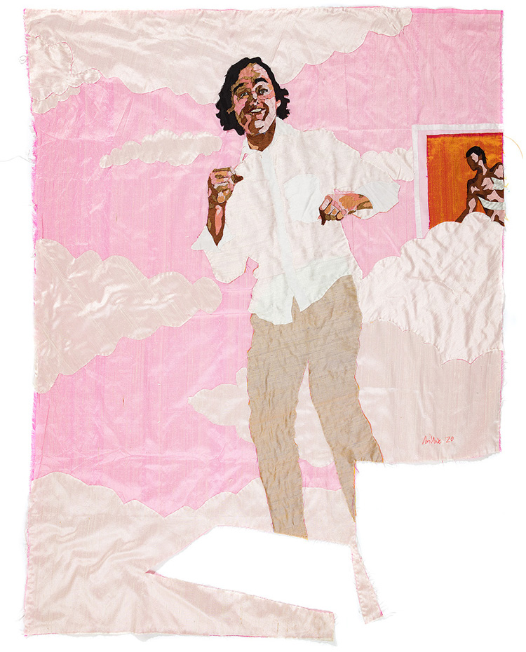 Billie Zangewa. Free Spirit, 2020. Hand-stitched silk collage, 53.94 x 43.31 in (137 x 110 cm). Courtesy the artist and Lehmann Maupin, New York, Hong Kong, Seoul, and London.